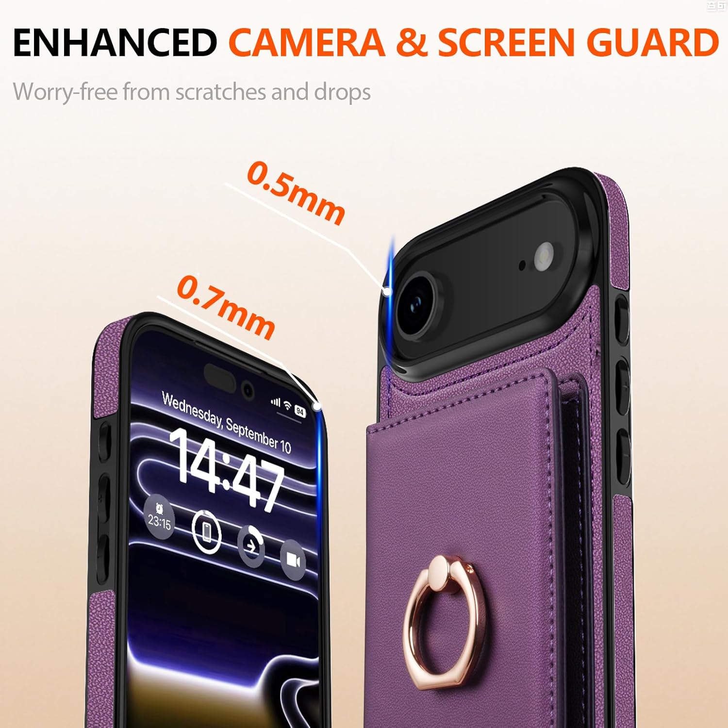 LOHASIC for iPhone 17 Air Case Wallet with Card Holder, 360° Rotation Ring, RFID Blocking, 5 Card Slots, PU Leather 6.5" Cover for Apple 17 Air Men Women, Purple - Image 7