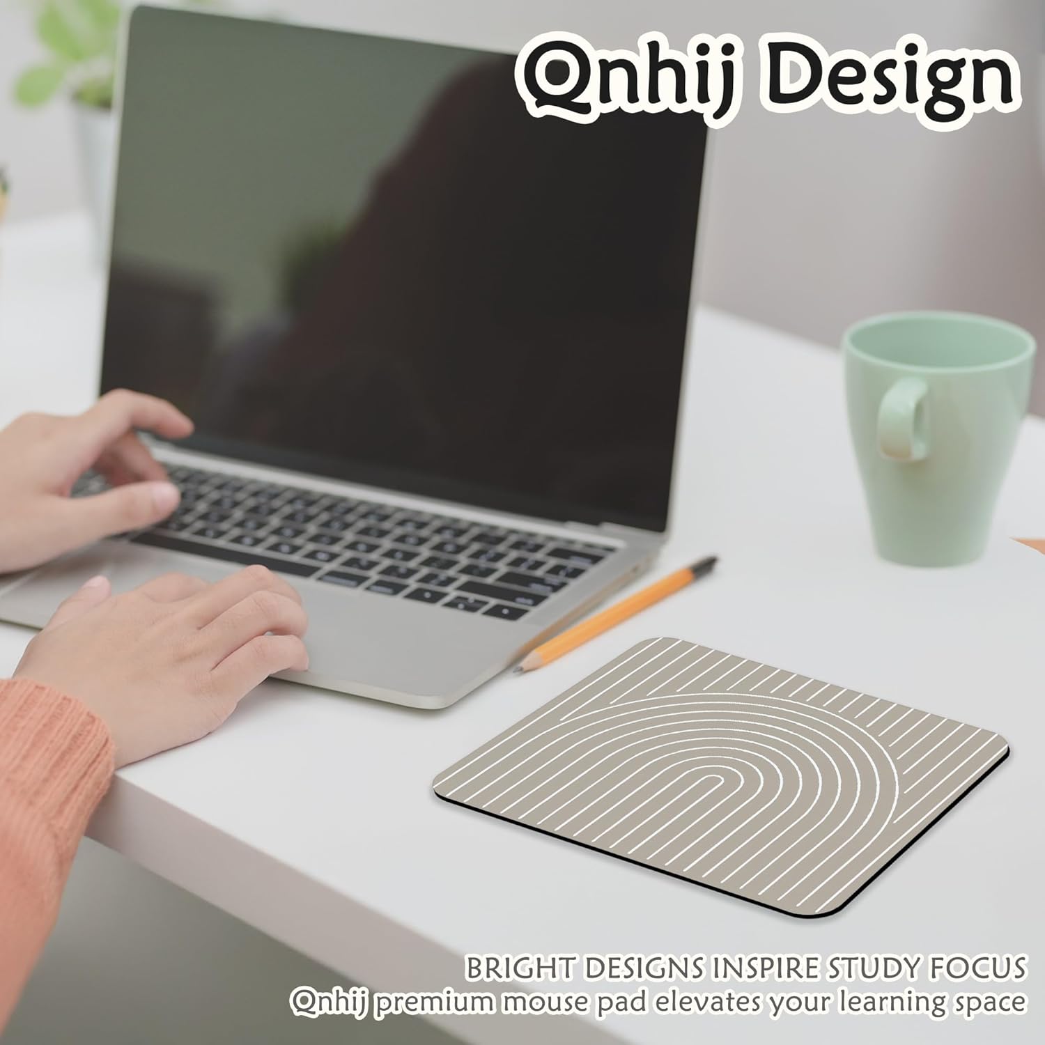 Beige Boho Mouse Pad for Desk, Abstract Neutral Rainbow Mousepad for Gaming Work Computer Laotop Office Dorm with Non-Slip Rubber Base, 9.5x8 Inch - Image 2