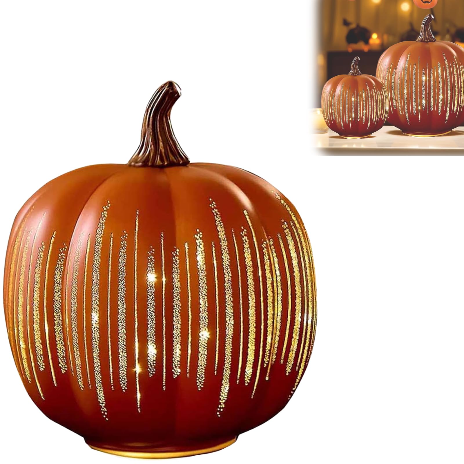 PEAMOO Illuminated Starry Night Glass Pumpkins,Twinkle Light For Halloween Decor,Timer Lighted Sparkling Starry Night Pumpkins, Fall And Thanksgiving Decorations For Home Farmhouse (Orange, S)