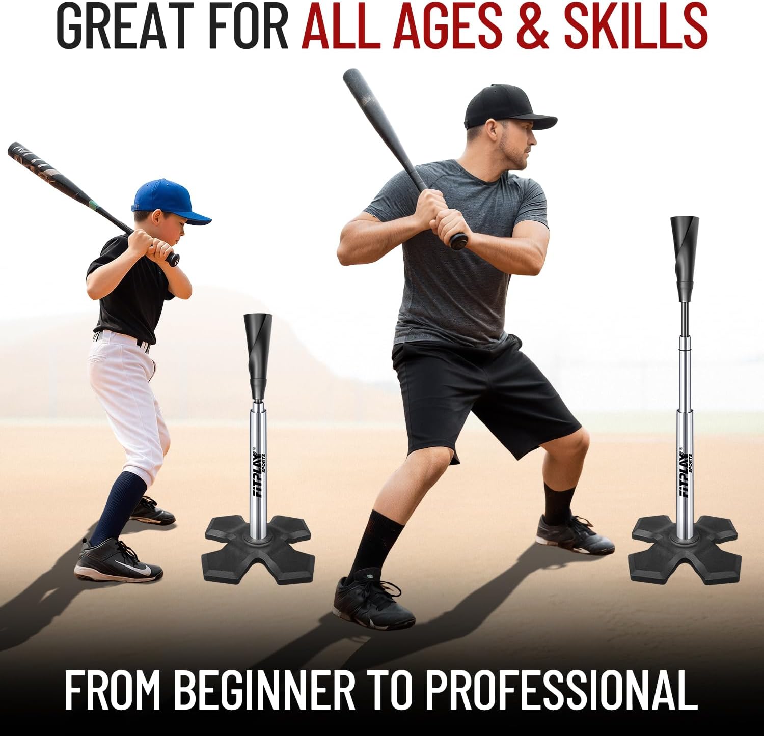 Pro Hitting Tee - Premium Batting Tee for Baseball/Softball with Weighted Base,Flexible Rubber Top, Aluminum Baseball Tee, Easy Adjust Height 24"-46" Softball Tee For All Age & Skill Level Players