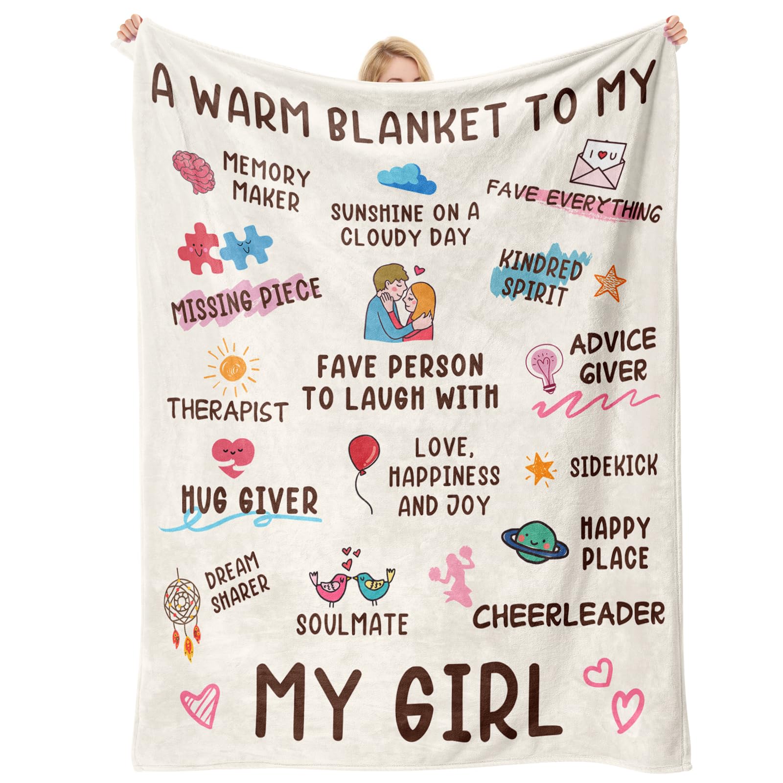 Gifts for Girlfriend, I Love My Girlfriend Blanket 60''*50'' with Romantic Symbols, 100% Polyester, Warmhearted Birthday Gifts for Girl-friend/Wife/Fiancee Presents for Her