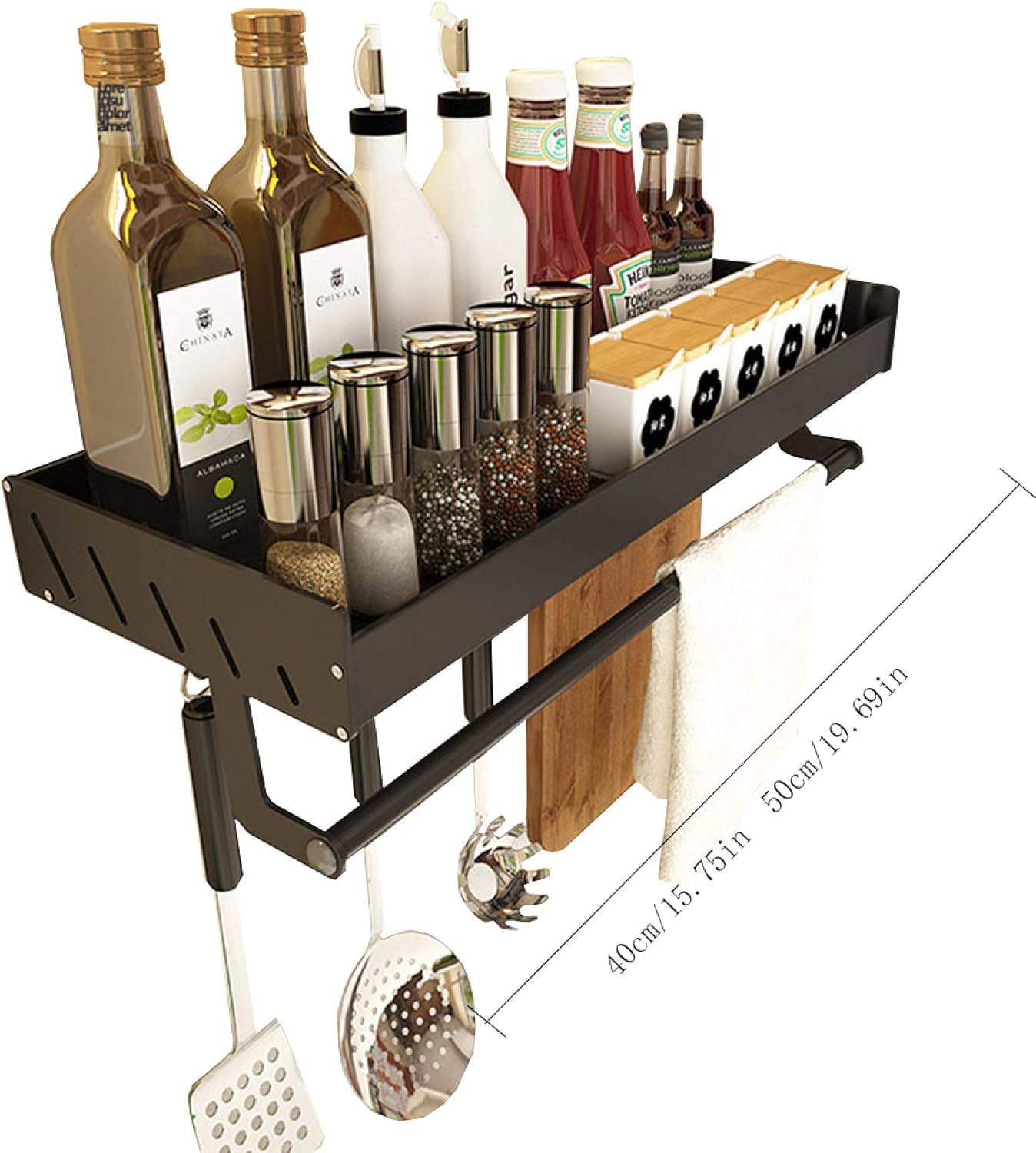 Emmhb 多機能スパイスラック スペースアルミキッチン調味料ラック スパイスジャーとボトルの保管用 省スペース 黒 50cm 調味料 スパイスラック サイズ 40cm