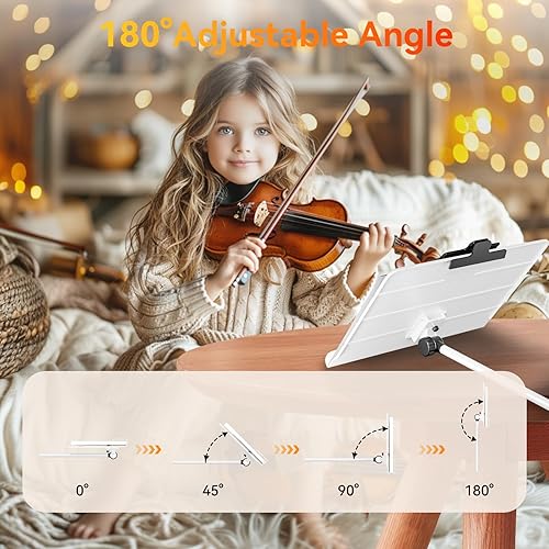 Vista 4 de K KASONIC - Soporte plegable de doble uso para partituras y soporte para libros de escritorio con bolsa de transporte portátil, carpeta de Blanco