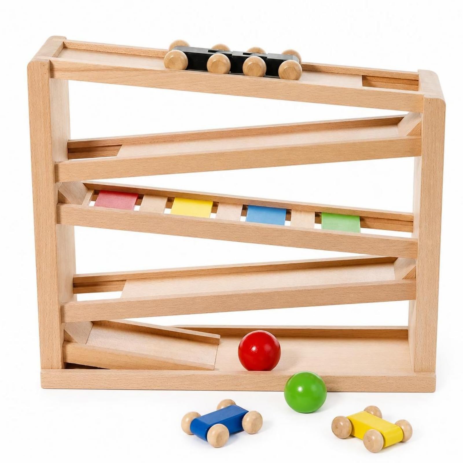 Kinder Sinnesbahn Holz Kugelbahn Auto-Rampe Spielzeug Beechholz Glatte Kanten Rechteckiger Rahmen Farbige Einsätze Fördert Aufmerksamkeit Und Feinmotorik für Kleinkinder Vorschule Kita