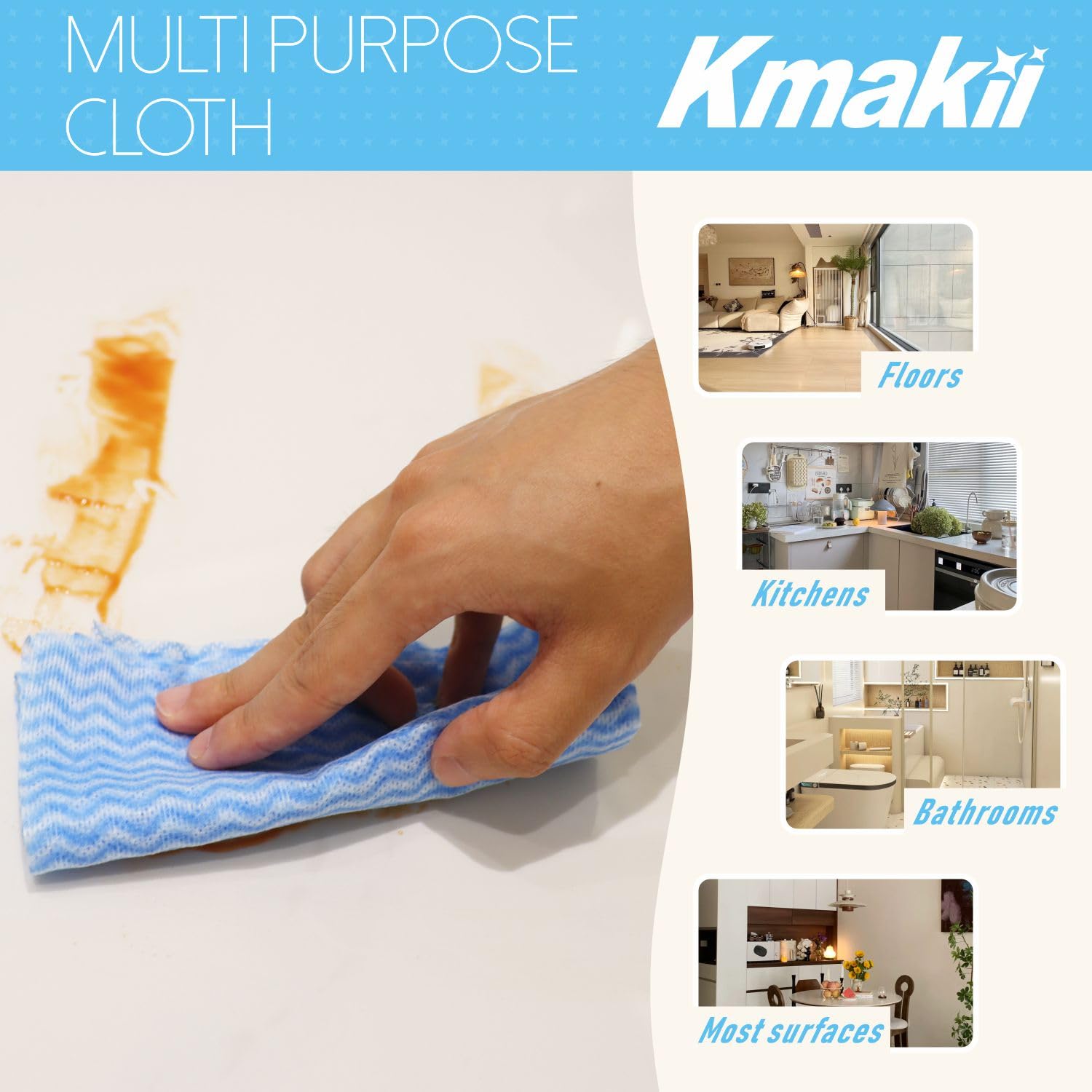 KMAKII Paquete de 80 paños desechables de limpieza reutilizables resistentes para cocina, 11.8 x 20 pulgadas, color azul