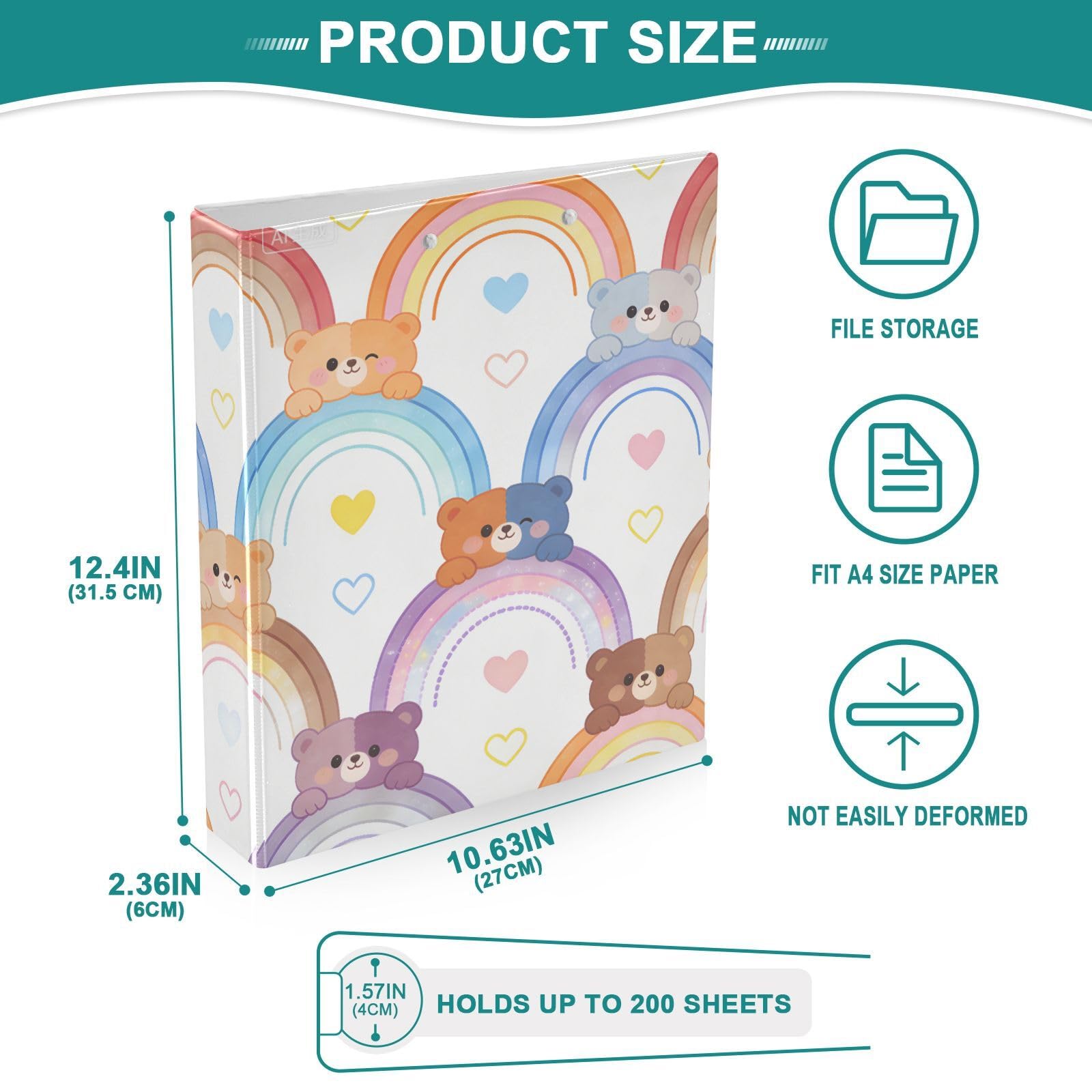 1-1/2 pollici materiale scolastico raccoglitore carino cartone animato arcobaleno orso