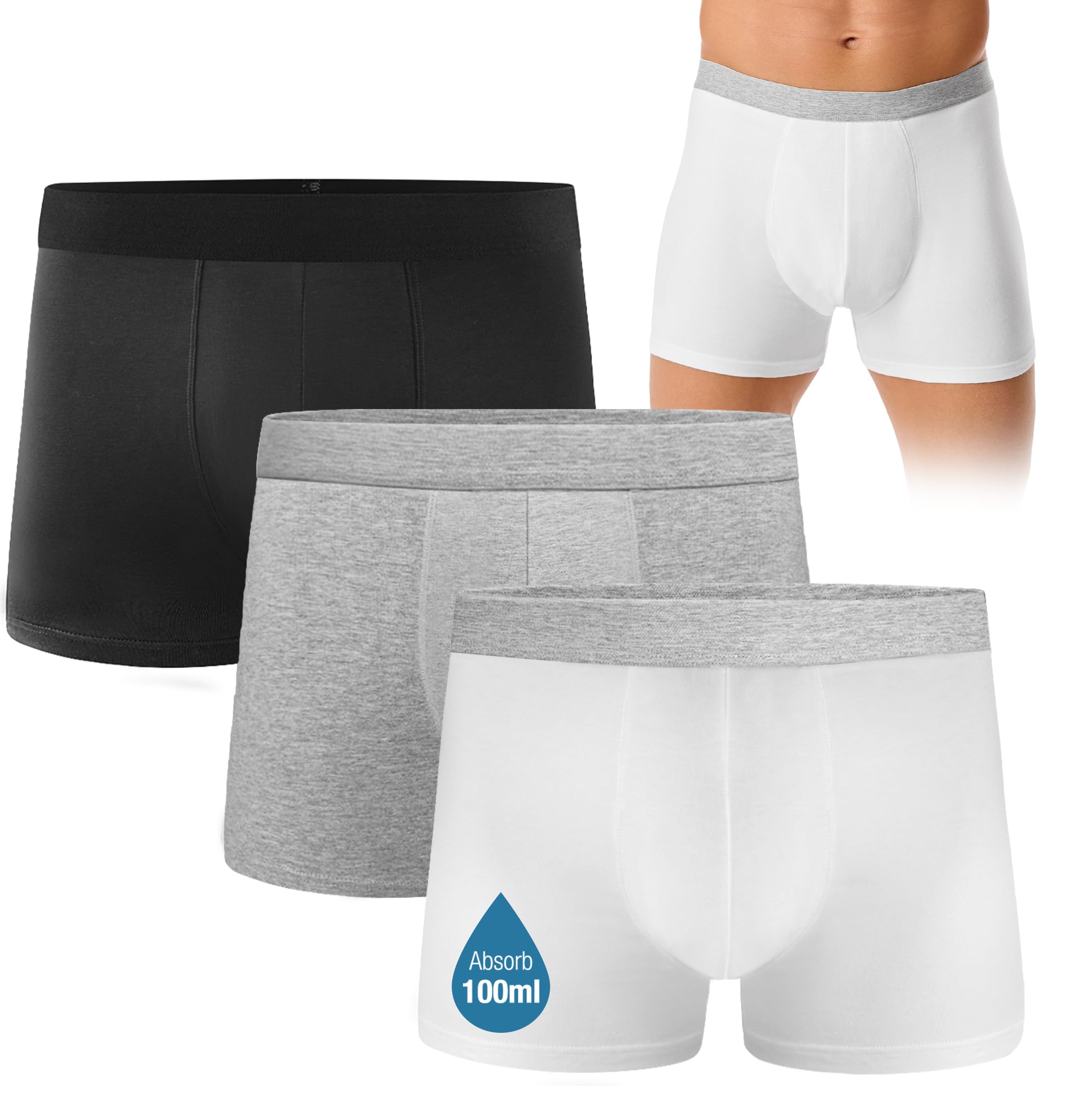 Boxer Incontinenza Uomo FORVEVO – 3 Pezzi Neri, Taglia L, Con Cuscinetti Assorbenti A 4 Strati, Riutilizzabili E Anti-odore