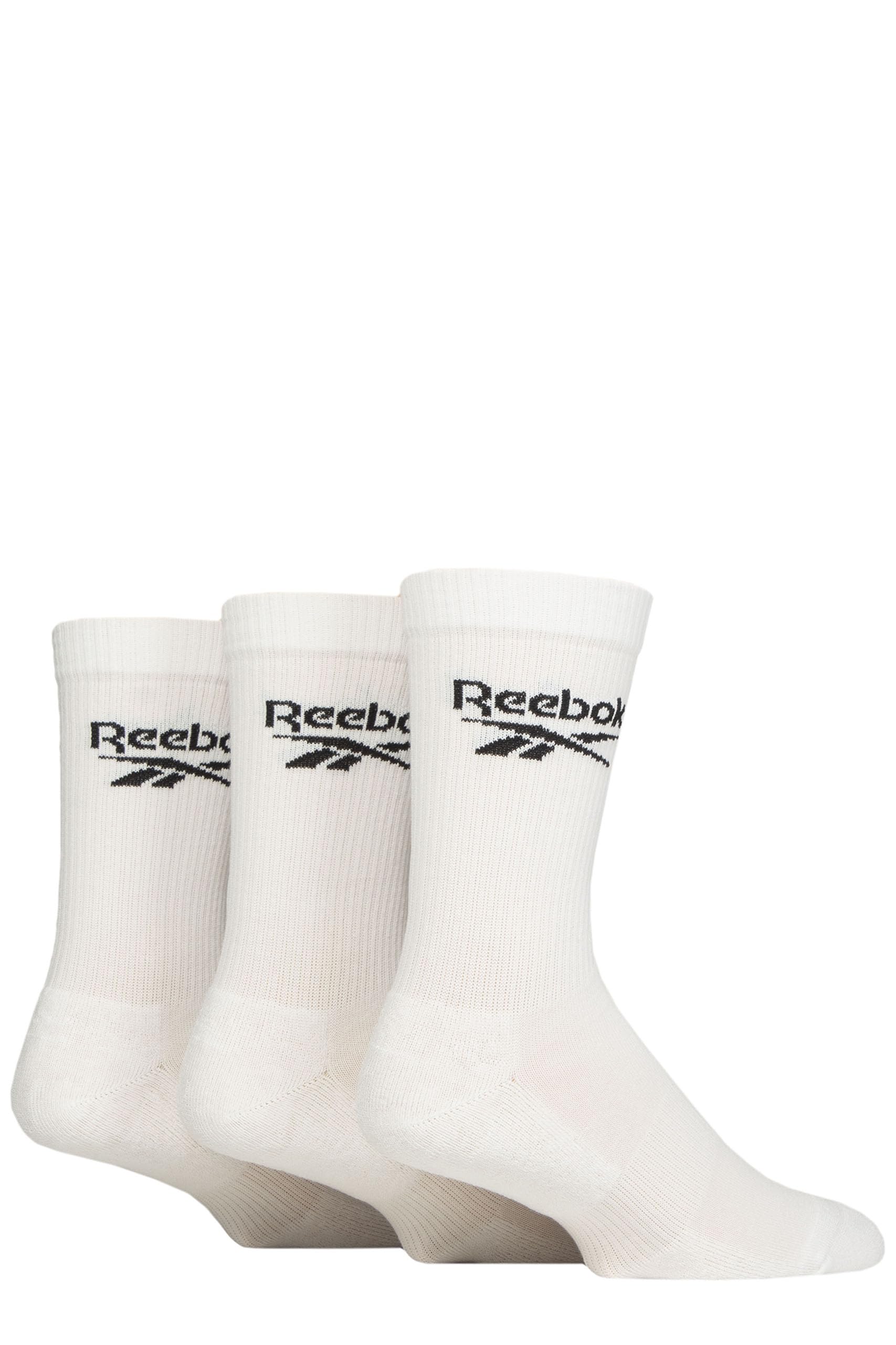 Reebok 'Core' Ribbed Cushioned Socks - Unisex, Mens and Ladies Soft Cotton Regular Crew Calf Length with Arch Support and Seamless Toes 3 Pair Multipack Size Range of UK 2.5-12.5 White 2.5-3.5
