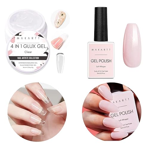 Makartt Gel 4 en 1 Glux Gel Clear Solid Nail Extension Gel Constructor de Uñas Gel Constructor de Uñas de 0.5 fl oz UV Paquete de pegamento de uñas