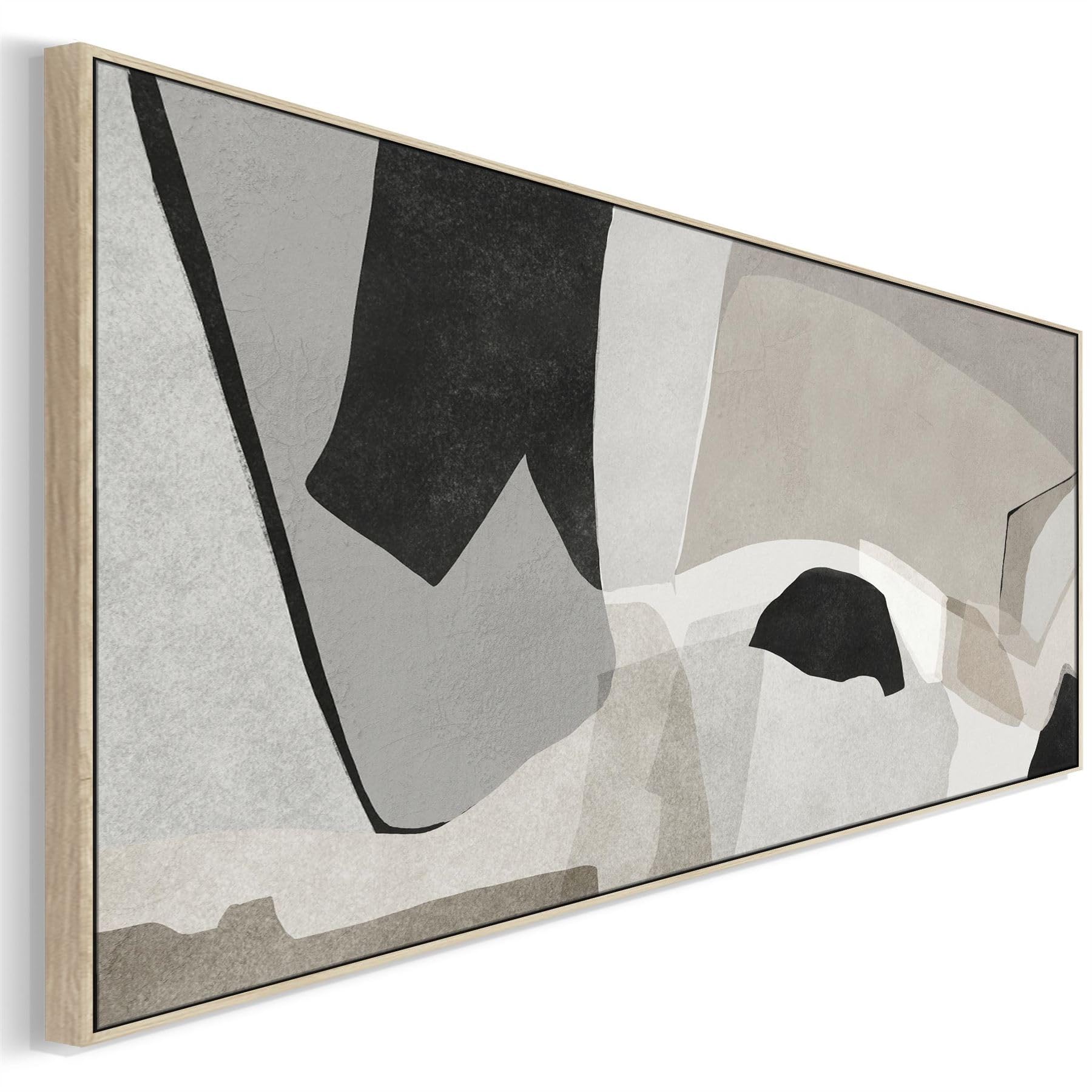 Wallfillers Horizontal Narrow Bedroom Wall Art over Bed Neutral Beige Black Abstract Panoramic (100 x 37cm)
