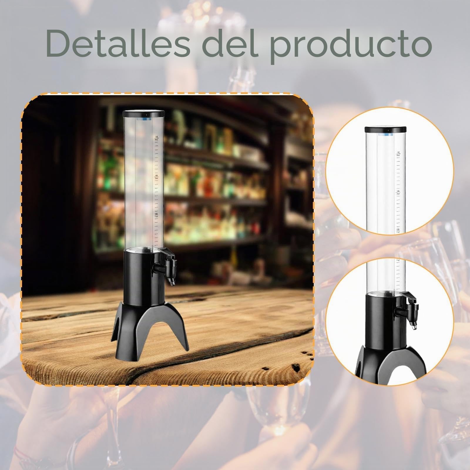 Gralara ​Torre Dispensador de Cerveza y Bebidas Frías – Base Triangular Estable con Tubo Refrigerante –Transparente para Bares, Fiestas y Exteriores, Negro, 1.5l
