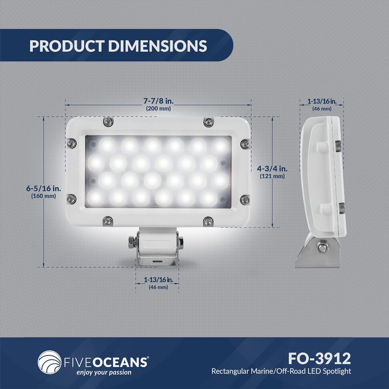 Five Oceans FO3912-M2 Spreader LED Flood Light, Spotlight, Cool White, Cast Aluminum White Housing, Stainless Steel Mounting Bracket, Easy Installation, 2400 Lumens, Waterproof IP67, 2-Pack : Sports & Outdoors