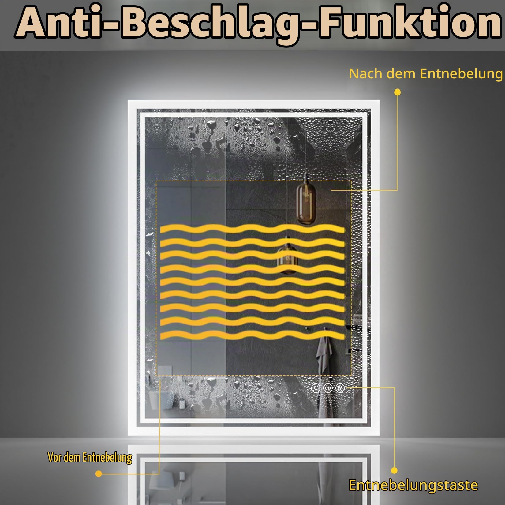 LUVODI LED Badspiegel mit Hintergrundbeleuchtung: 90x70 cm Smart Badezimmer Spiegel mit Touch Lichtschalter Antibeschlag Dimmbar 3000K 4500K 6000K - Vertikal Horizontal Wandspiegel