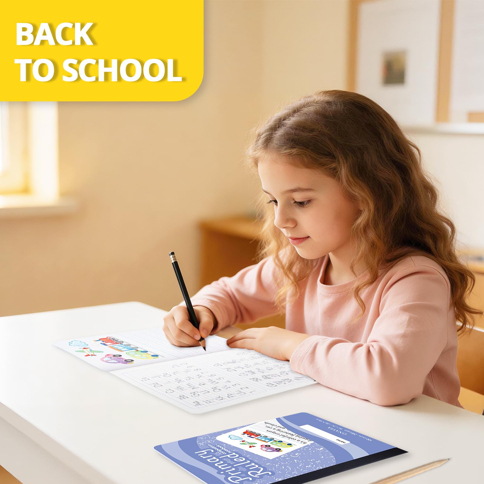 ONAVIA Cuaderno de composición de diario primario, grados K-2, 100 hojas, paquete de 12, 9-3/4 x 7-1/2 pulgadas, cuaderno de escritura y dibujo para niños, color rosa