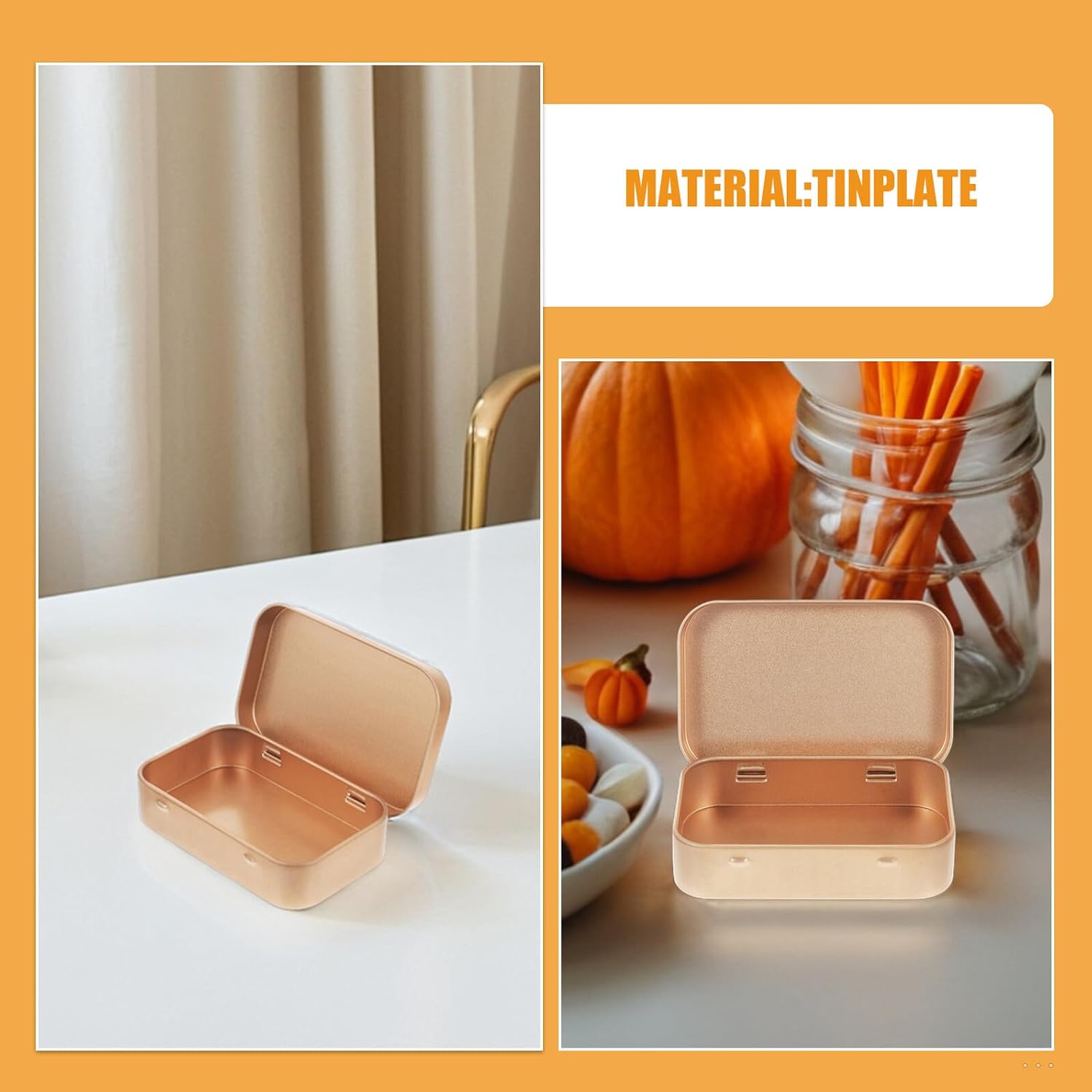 10pcs Rectangular Jewelry Storage Tin Boxes with Hinged Lid, Mini Tinplate Metal Containers for Home Organization, Candy, and Storage in Light Gold image 3