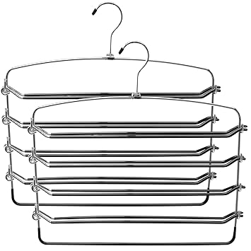 HYBRIDEAS 2 Pack Widened 2 Side Stainless Steel Pants Hangers Non Slip Space Saving Multi-Layer Swing Arm Slack Magic Pants Hanger Space Saver Closet Storage Organizer for Pants Scarfs Clothes Skirts