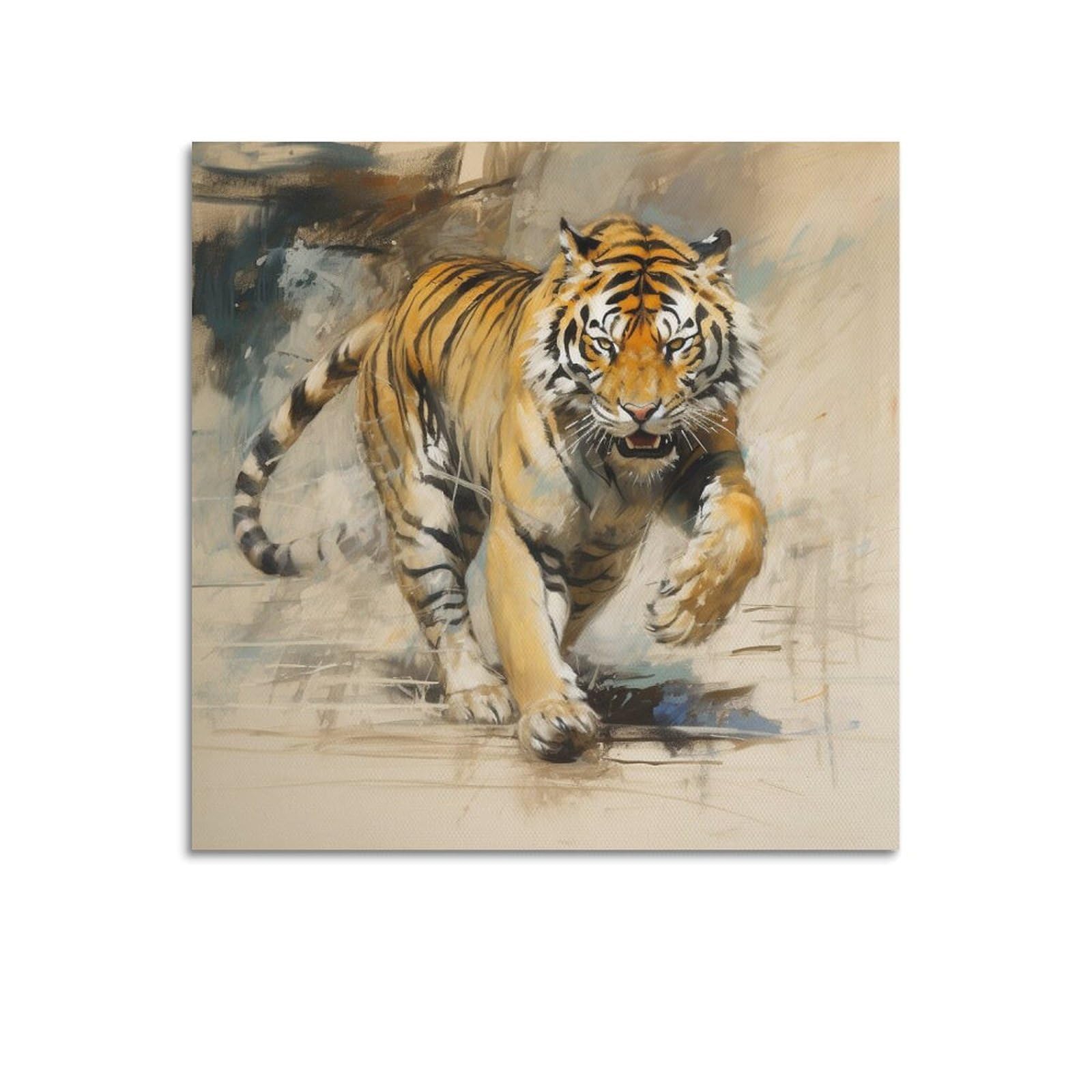 Xkuga Boys Unframe-Style Big Cats Hunting Poster Illustration Wildlife Jungle King Tiger Modern Decorative Canvas Prints - Ideal Wall Art For Family, Man Cave, Game Room, & Girls Bedroom 12X12inch(30X30cm)