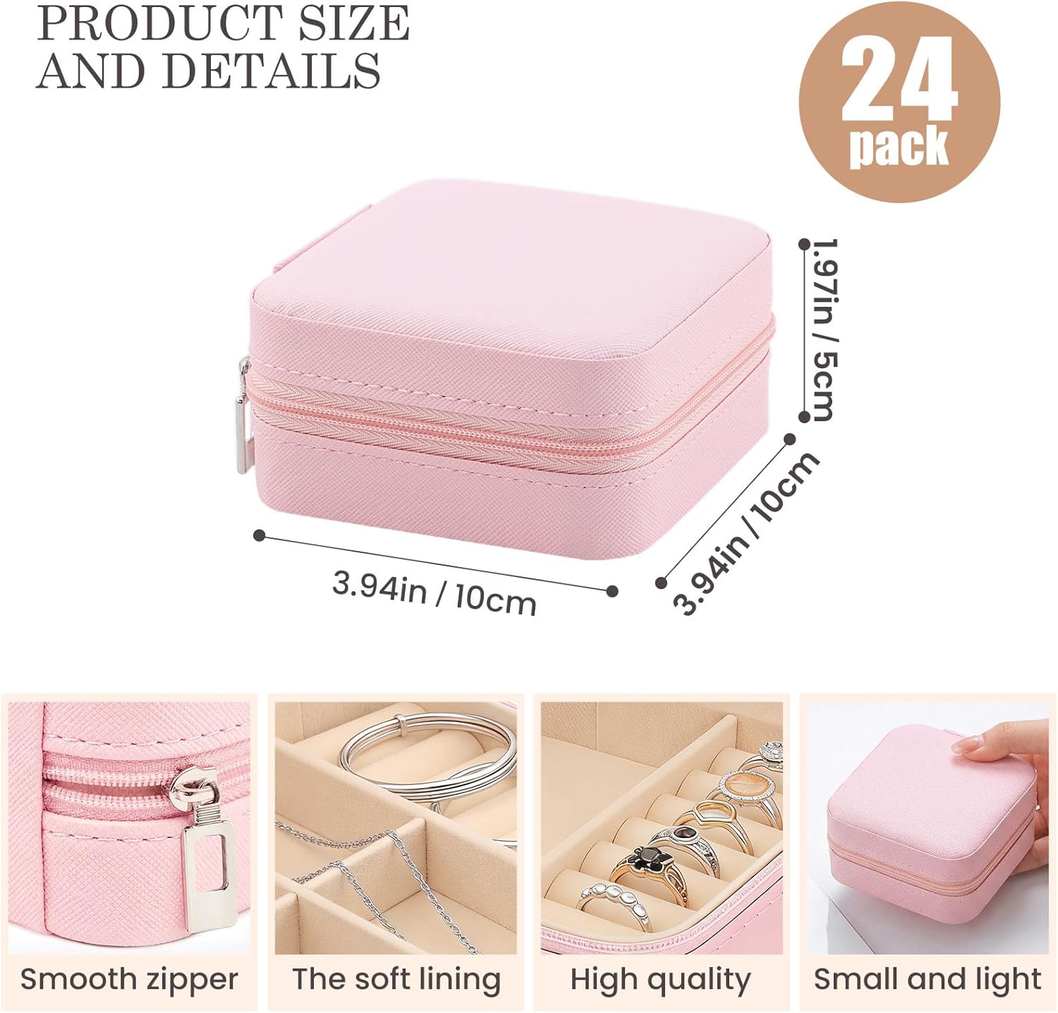 Easytle 24 Pcs Travel Jewelry Box Exquisite Travel Jewelry Case Portable Jewellery Storage Holder Organizer Box Small Jewelry Organizer for Rings Earrings Necklaces Pendants Bracelets Watches