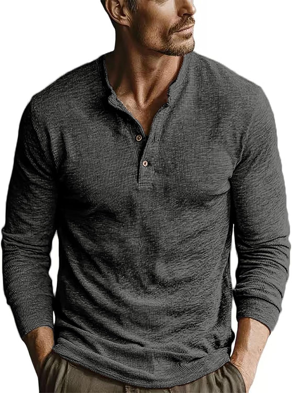RTRDE Men's Retro Henley Shirts Long Sleeve Casual Button Pullover Tee Tops, S-2XL