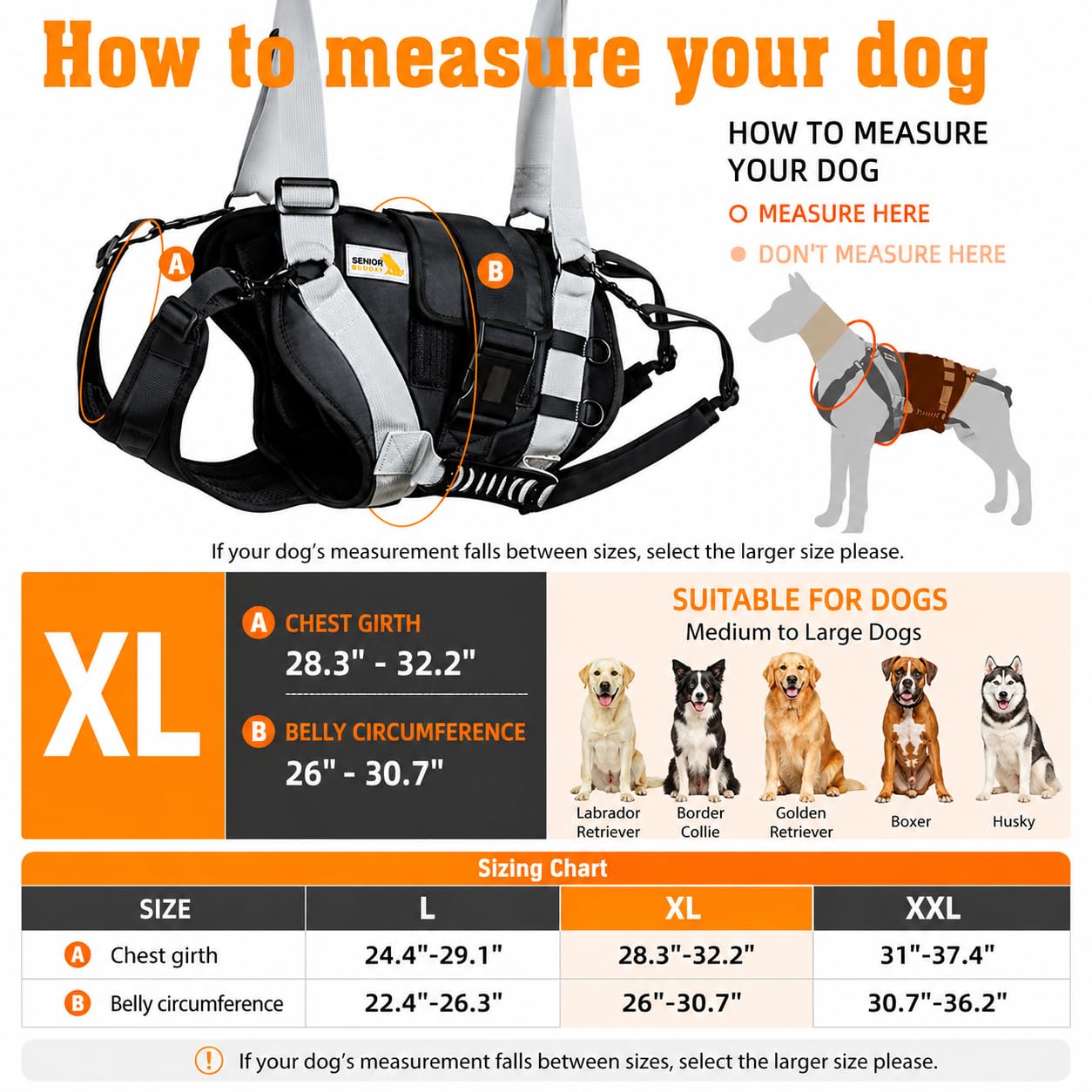 Arnés de elevación para perros grandes, transportador de cuerpo completo con asa, para soporte de patas traseras, lesiones articulares de perros, artritis (XL)