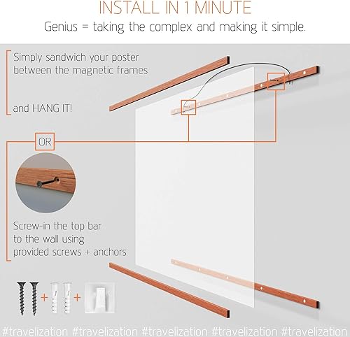 Miniatura 7 de Travelization Marco magnético para colgar pósteres de 24 pulgadas + juego original de mapa del mundo para rascar de 24 x 17 pulgadas