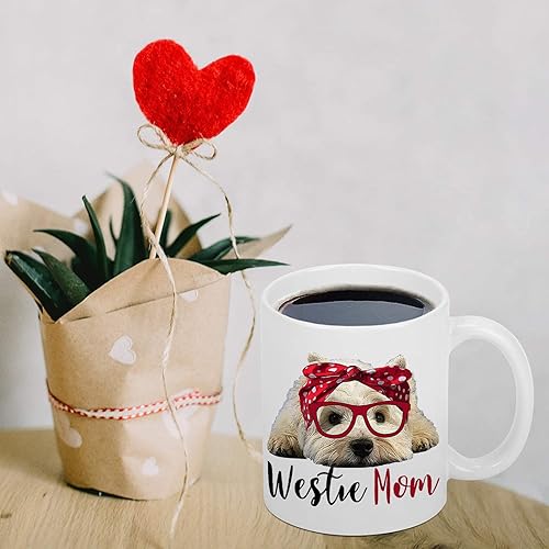 Miniatura 3 de Taza de café divertida blanca de 11 onzas Westie Mom West Highland Terrier, taza de café para amantes de los perros, regalo de cumpleaños único