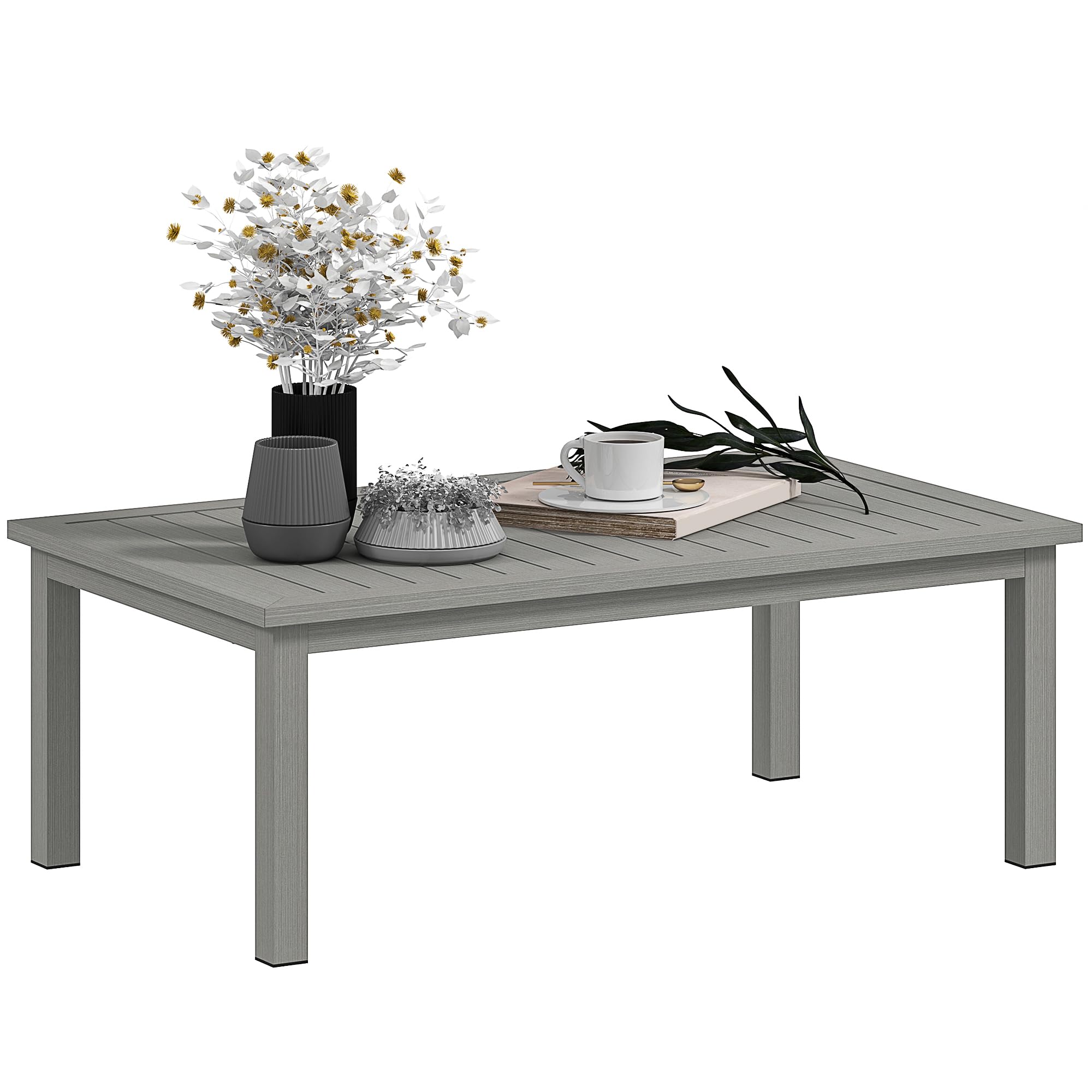 Outsunny Aluminium Outdoor Coffee Table, Rectangular Patio Side Table with Slat Tabletop for Indoor, Garden, Balcony, 100cm x 60 cm, Grey