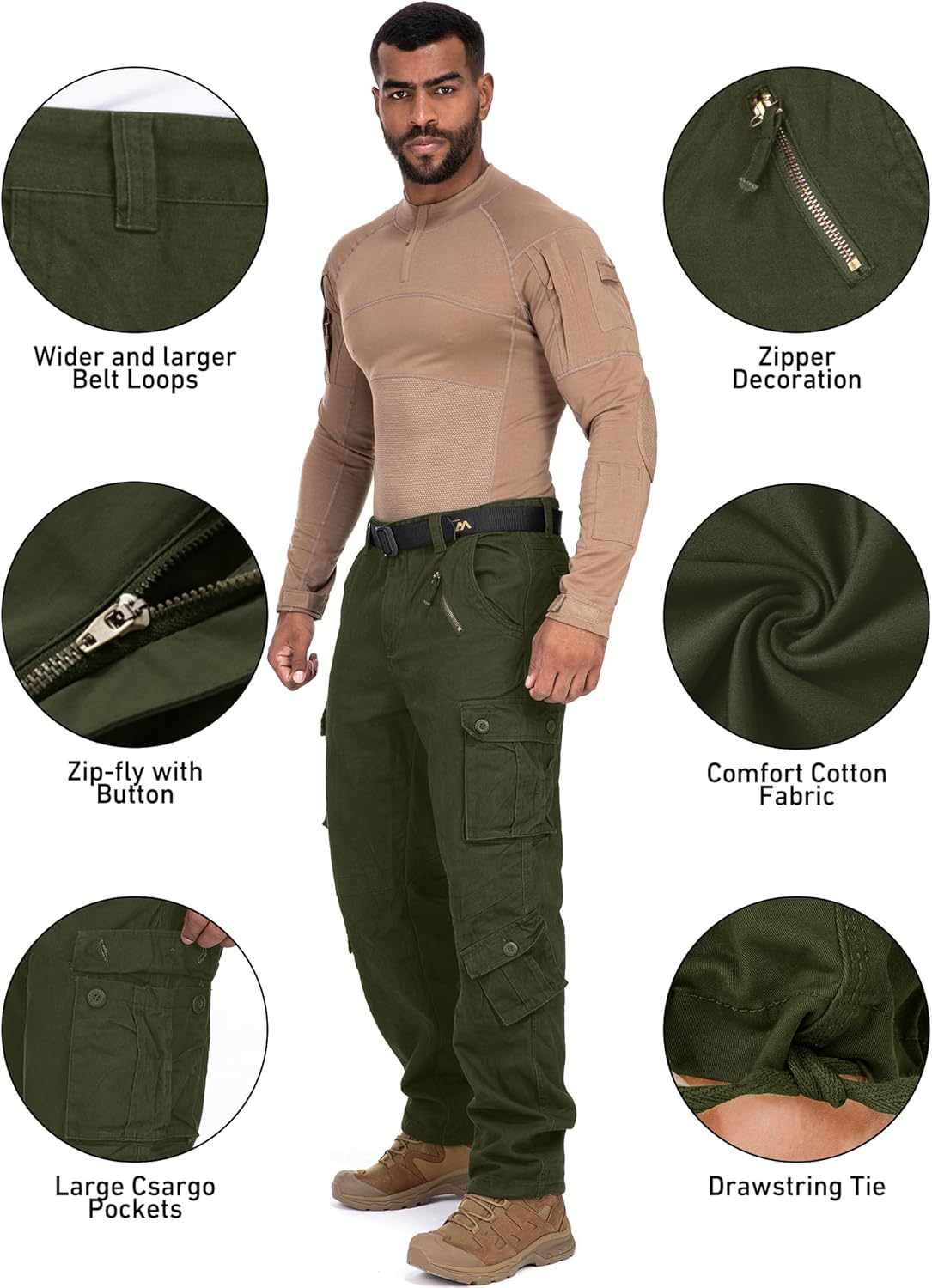 Mens Cargo Pants for Men Casual Military Tactical Rip Stop Work Cotton Pants 8 Pockets - Image 2