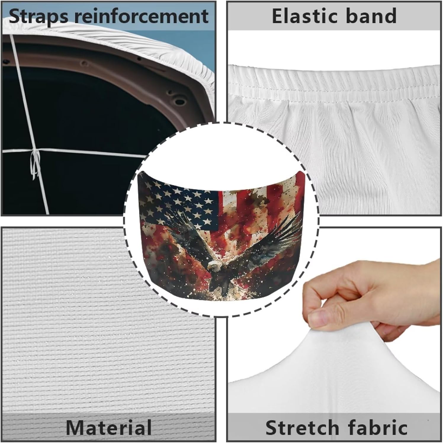Howilath Hood Covers for Cars Car Hood Cover for Car Vehicles Decorate Accessories Polyester Universal Fit Auto Protector for Most Sedans, Eagle American Flag
