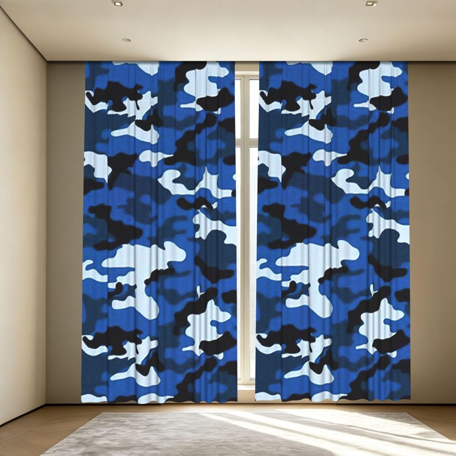 Yyoretp Blue Camo Print Blackout Curtains for Living Room Bedroom Thermal Insulated Window Drapes.