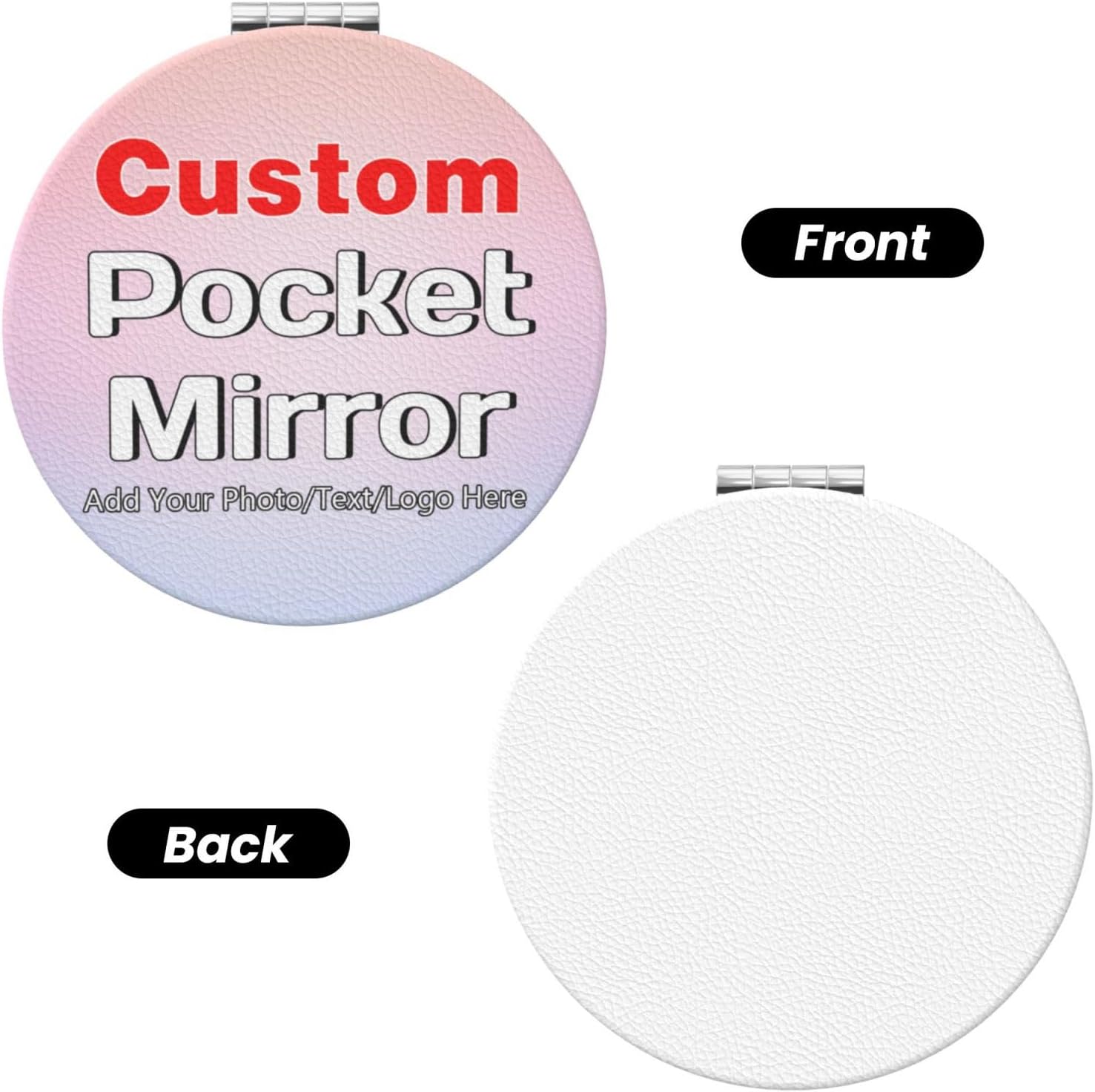 HooSo Custom Compact Mirror in Bulk, Pack 1-100 Personalized Travel Mirror with Photo/Logo/Text, Portable Pocket Makeup Mirror Gifts for Christmas Wedding Promotion Party Daily Use Round Shape image 2