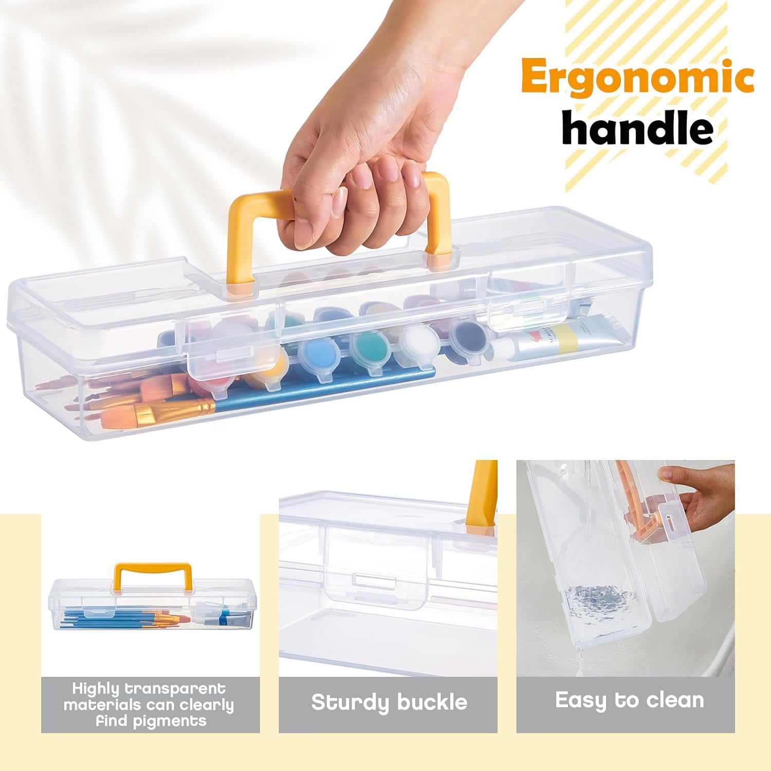 Gerrii 5 Pack Paint Brush Storage Box Portable 13 Inch Long Paintbrush Drawing Tools Pencils Container Case with Handle Clear Paint Brush Organizer Holder for Artist Craft Art School Supplies