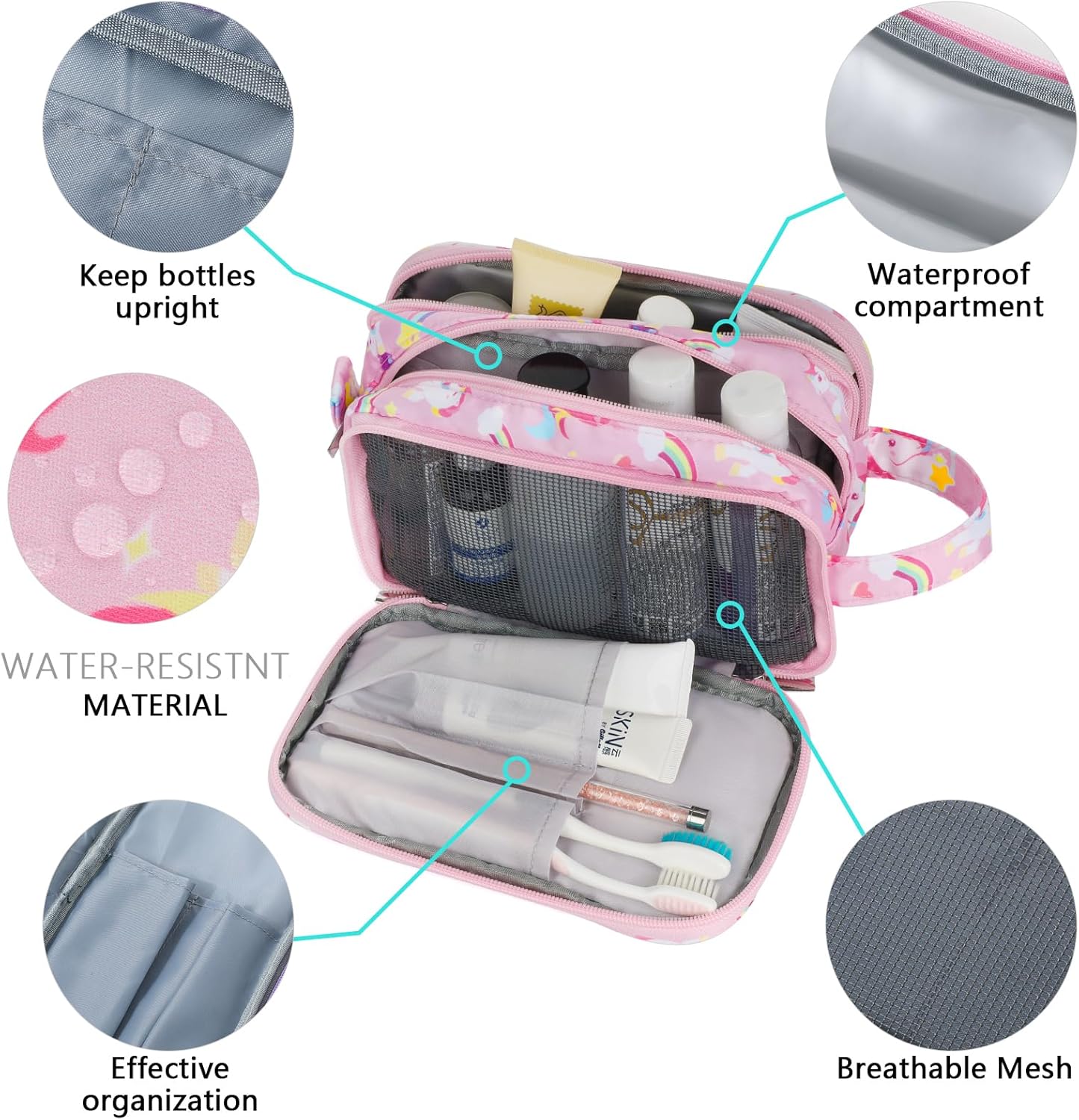 Girls Duffle Bag for Travel, Kids Duffle Bag Large Weekender Overnight Bags with Kids Toiletry Bag Set Shoe Compartment Carry on, Unicorn Pink - Image 5