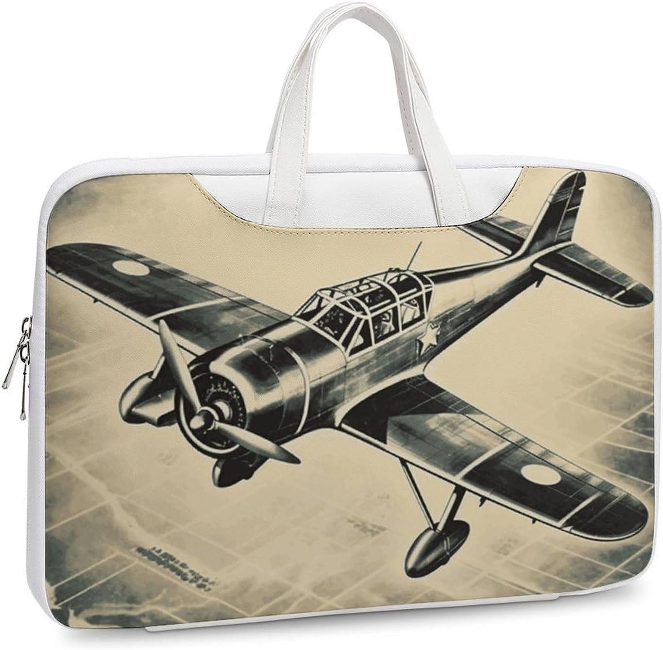 Retro Airplane 42x30.5cm White-style Laptop Bag Leather Tablet Computer Briefcase Large Capacity Work Business Tote Bags for Office