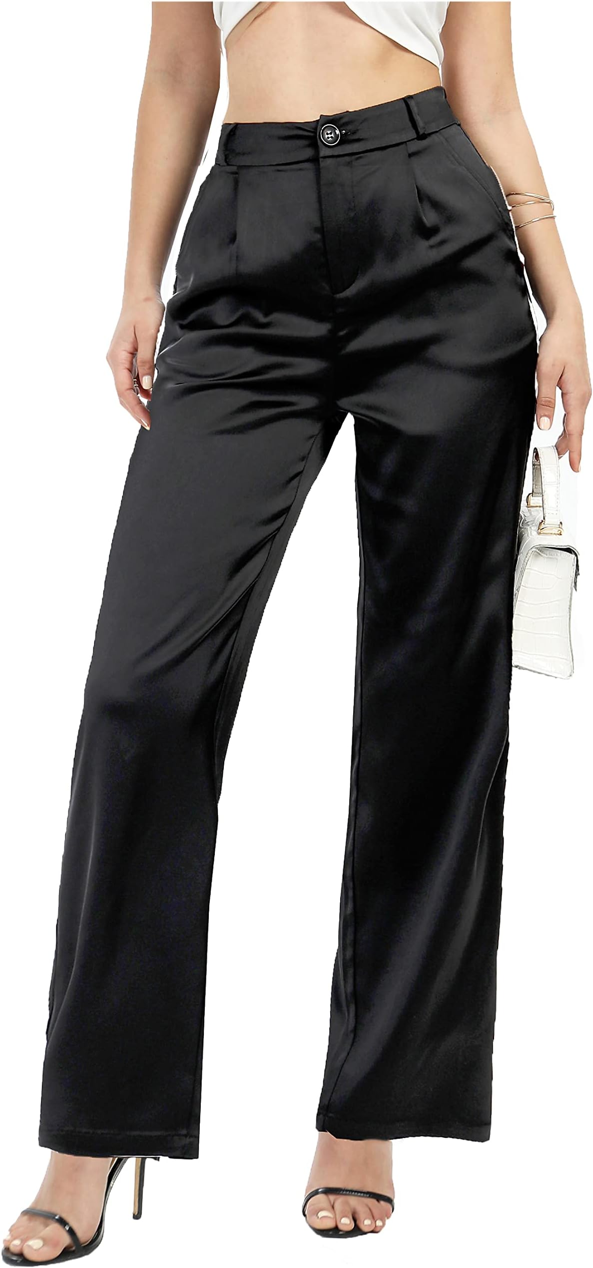 heipeiwaWomen's Wide Leg Wedding Party Satin Casual Dress Nightout Pants Long Trouser