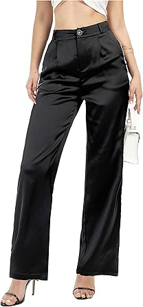 heipeiwa Womens Wide Leg Wedding Party Satin Casual Dress Nightout Pants Long Trouser
