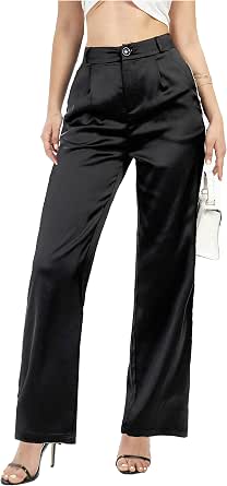 Women's Wide Leg Satin Wedding Party Pants