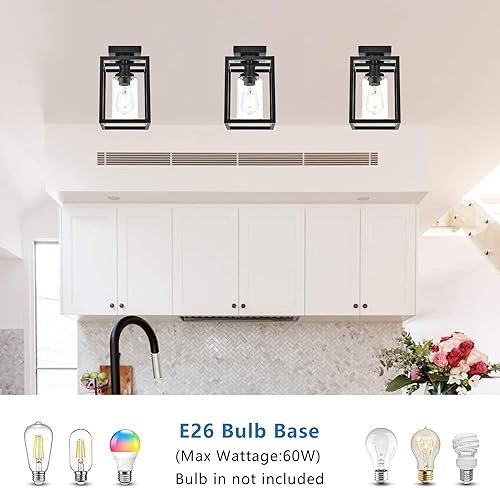 Miniatura 6 de MELUCEE Lámparas de techo de montaje empotrado, lámparas de pasillo negras para techo, rústicas, para isla de granja, para entrada, porche,