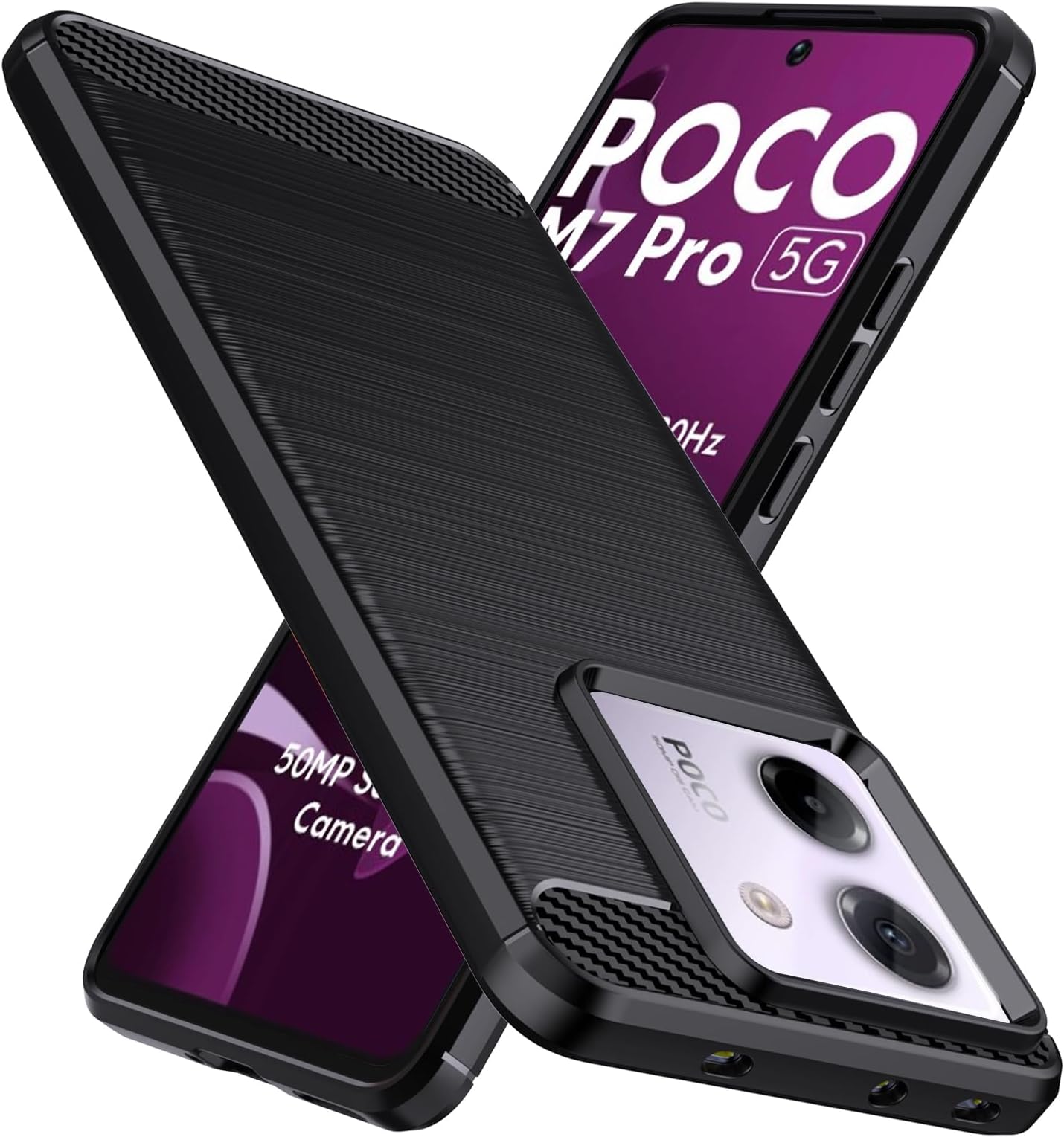 Case for Xiaomi Poco M7 Pro 4G, Shockproof Xiaomi Poco M7 Pro Phone Case, [Carbon Fiber Texture] Soft Flexible TPU Slim Scratch Resistant Case Cover for Xiaomi Poco M7 Pro, Black
