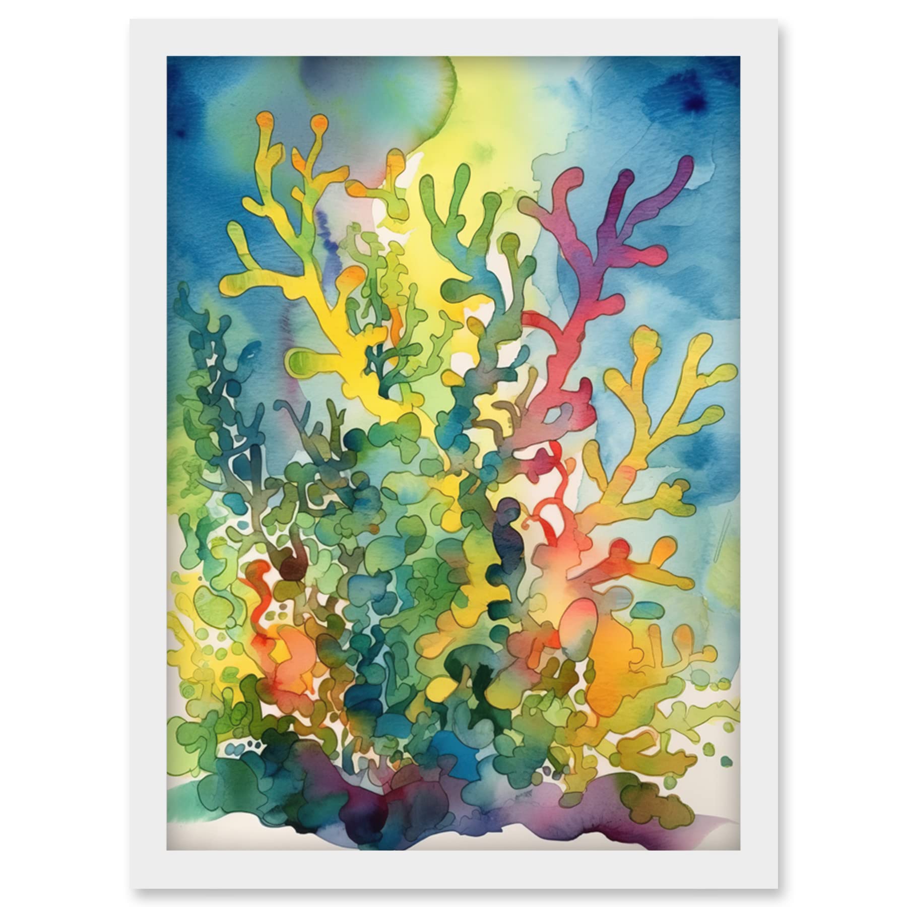 Artery8 Staghorn Coral Reef Folk Art Artwork Framed Wall Art Print A4