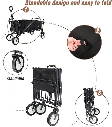 Miniatura 3 de Carro plegable plegable para exteriores, carrito de playa con ruedas todo terreno y soportes para bebidas, carro deportivo portátil para campamento,