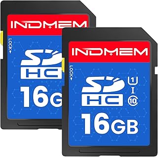 INDMEM SD Card 16GB (2 Pack) - SDHC Flash Memory Card UHS-I U1 Class 10 High-Speed Full HD Video Compatible with Digital Point-and-Shoot Cameras, HD Camcorders, DSLR and PC