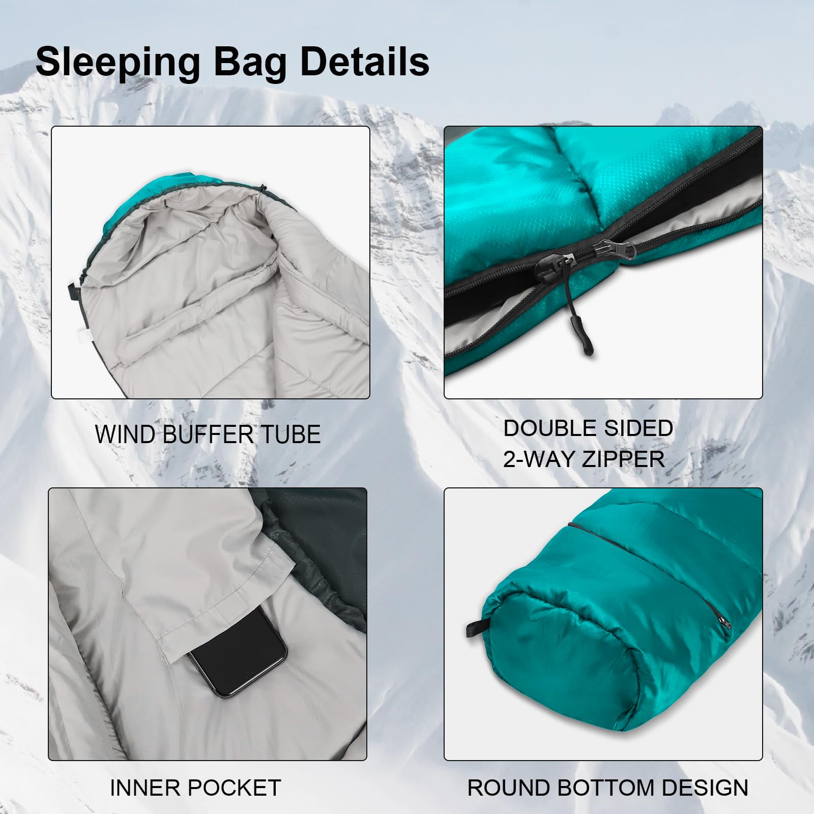 Trimming Shop Sac De Couchage Momie 1,8 M – 3-4 Saisons, Vert, Imperméable, 1,3 Kg, Confort 5°C, Extrémité -5°C, Pour Randonnée Et Camping
