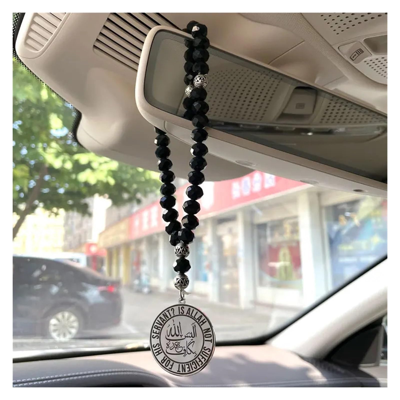 Islam Muslim is Allah not Sufficient for his Servant Stainless Steel 33 Black Beads tasbih Car Rear View Mirror Car Pendant
