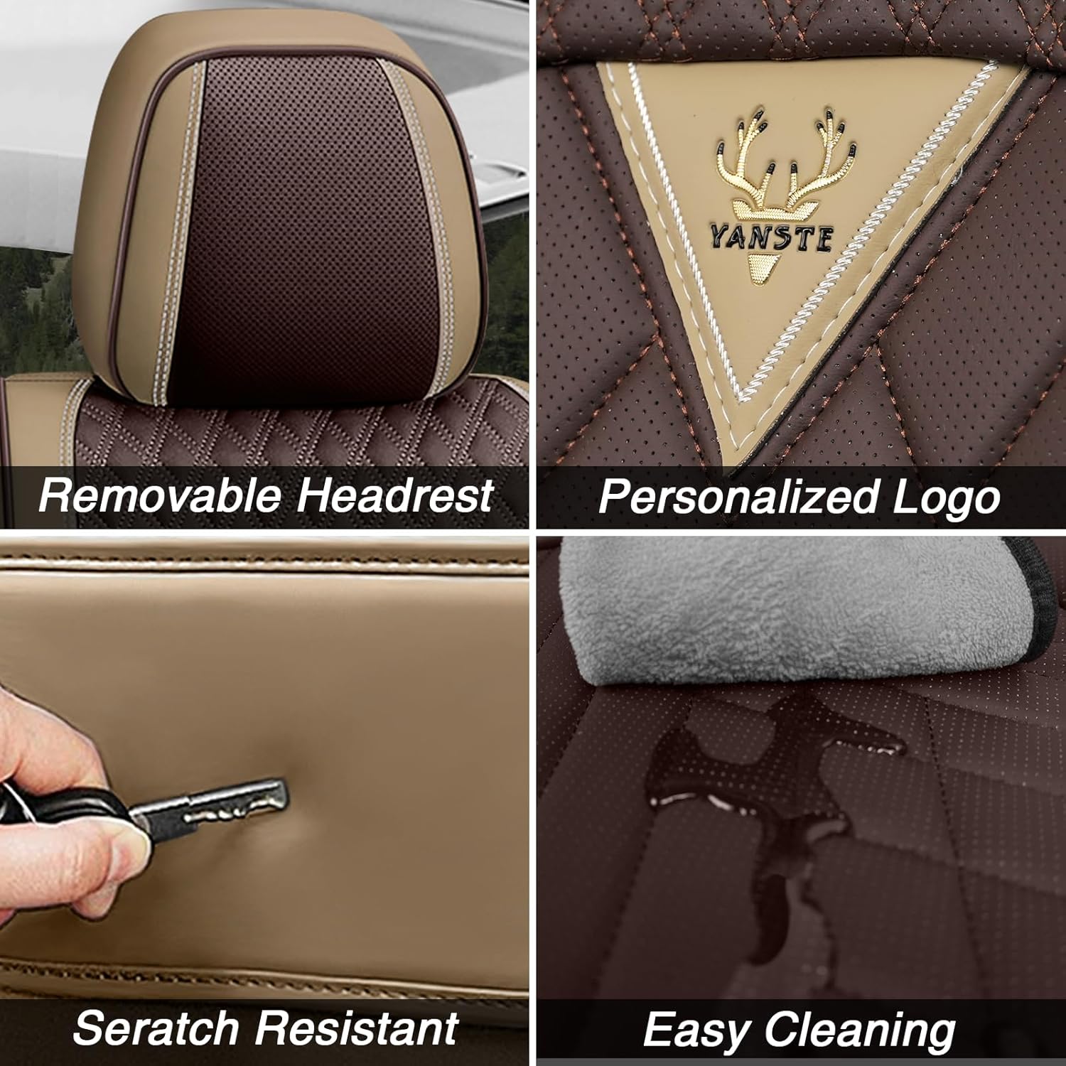 Car Seat Covers for Chevrolet Chevy Tahoe 2005-2025,Breathable Nappa Leather Car Seat Protector,Front Seat Covers Automotive Seat Cushion with Airbag Compatible(Front Seats,Beige-Brown)