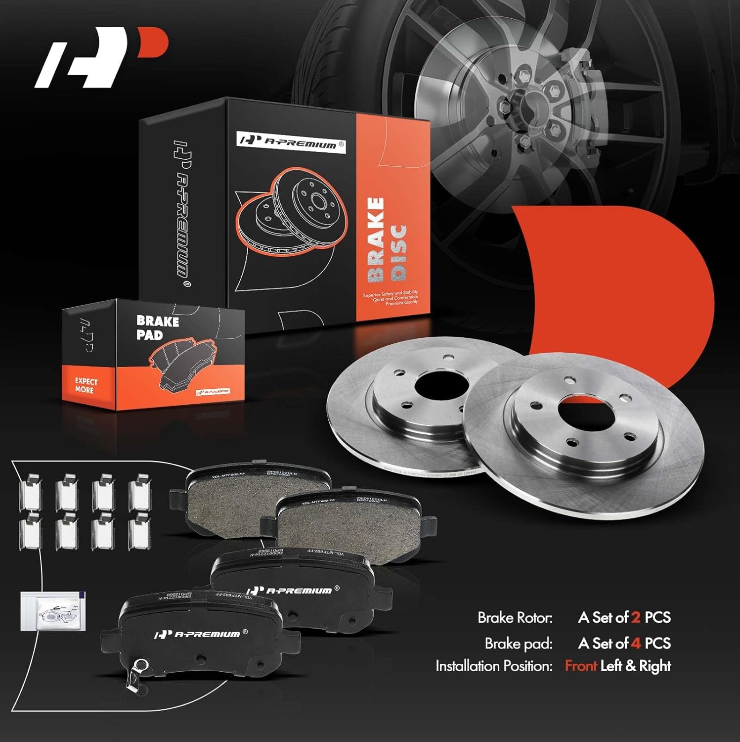A-Premium 12.01 in (305mm) Rear Solid Disc Brake Rotors + Ceramic Pads Kit Compatible with Chrysler, Dodge and Volkswagen Models - Town & Country/Grand Caravan 2008-2012, Journey/Routan 2009-2012