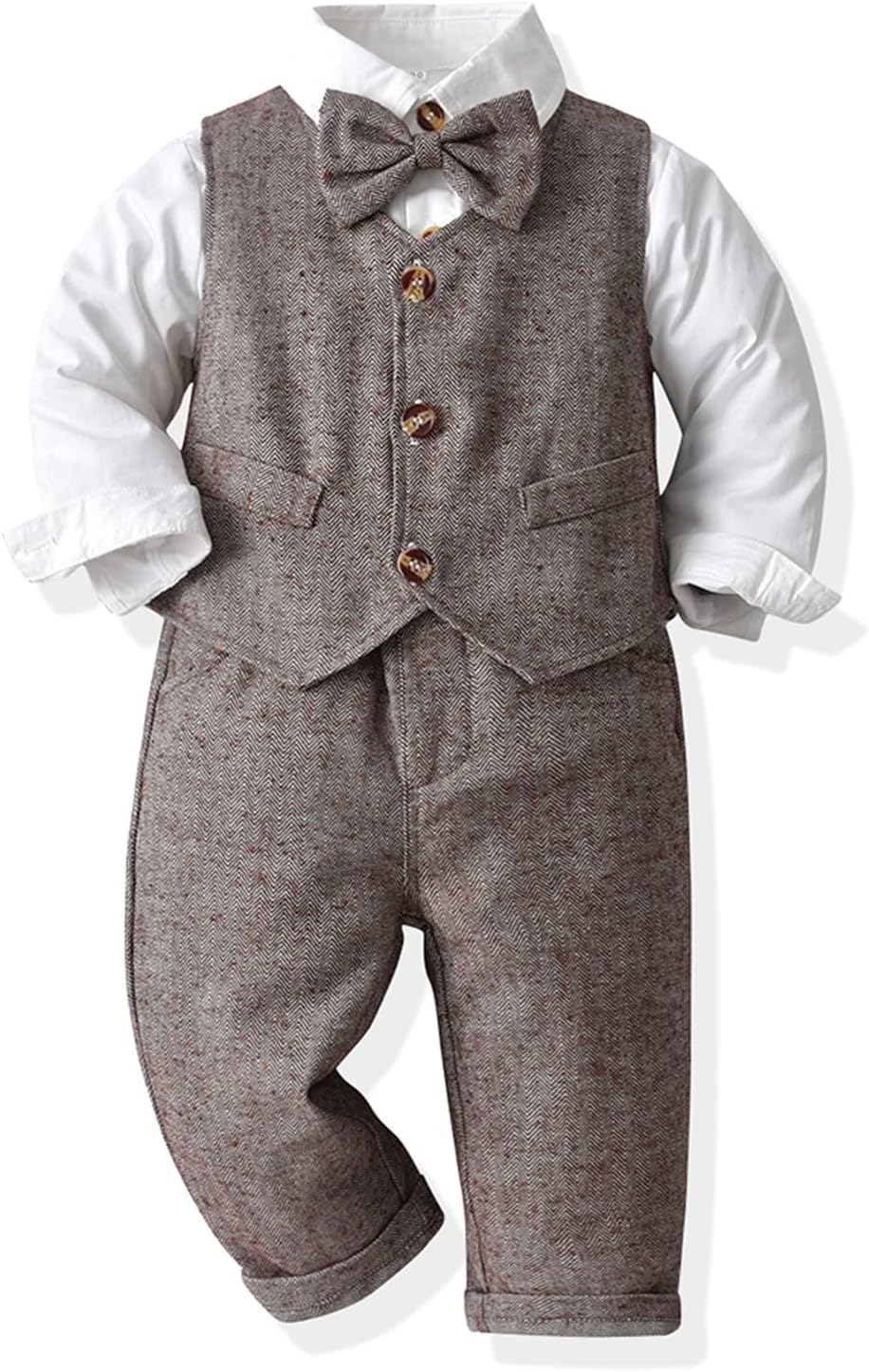 Boys Gentleman Suits Toddler Kids Wedding Outfit Clothes 4 Pieces Dress Shirt & Pants & Vest Set with Bowtie, 2-8 Years