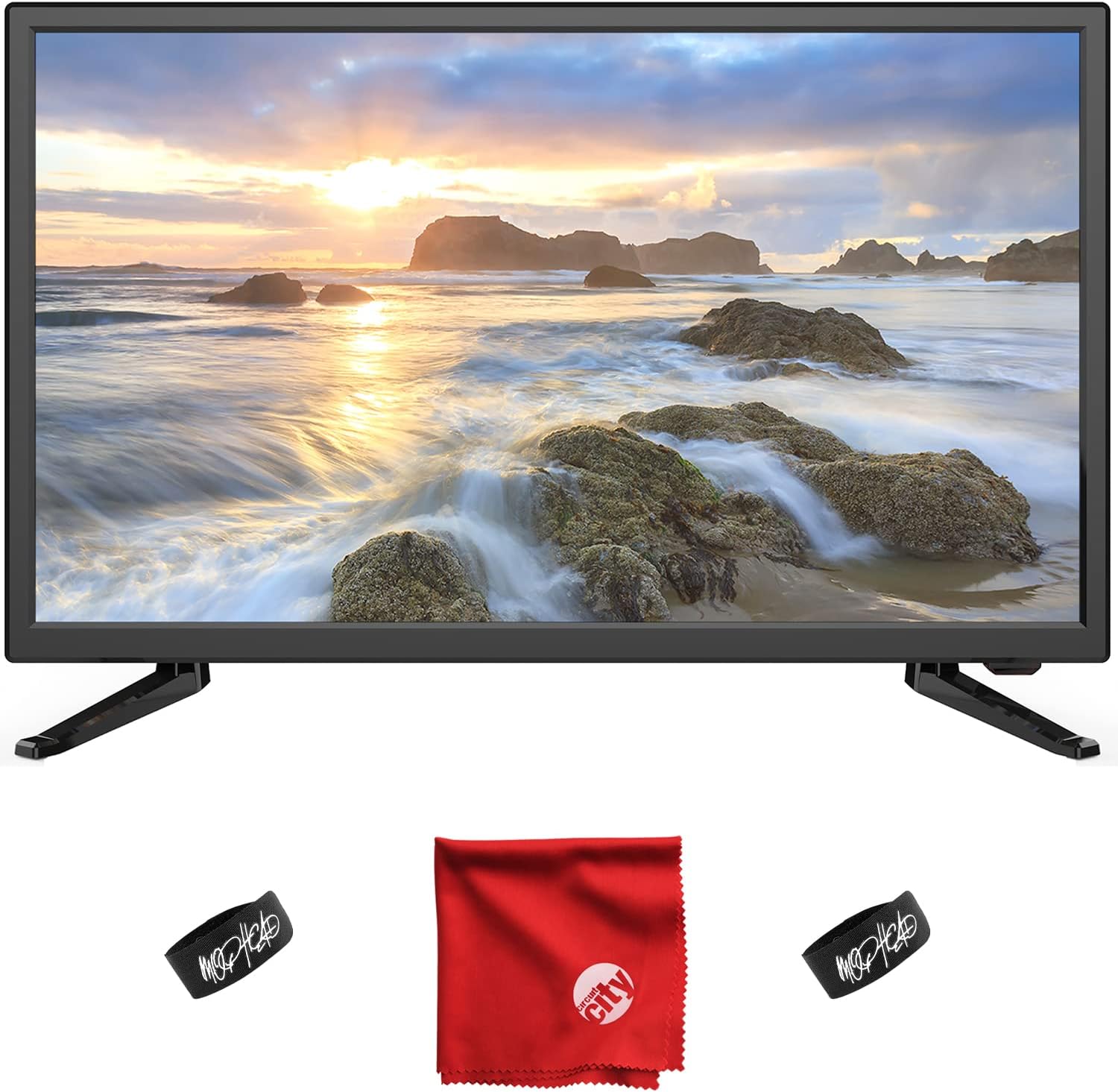 Sansui 24-Inch 720p HD LED Smart TV, HDMI, WiFi, USB Bundle with Cable Ties and Microfiber (S24P28DN)