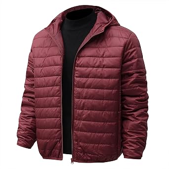 Winter Warm Puffer Jacket for Men Lightweight Hooded Packable Windproof Quilted Down Coat Camping Outdoor Jackets