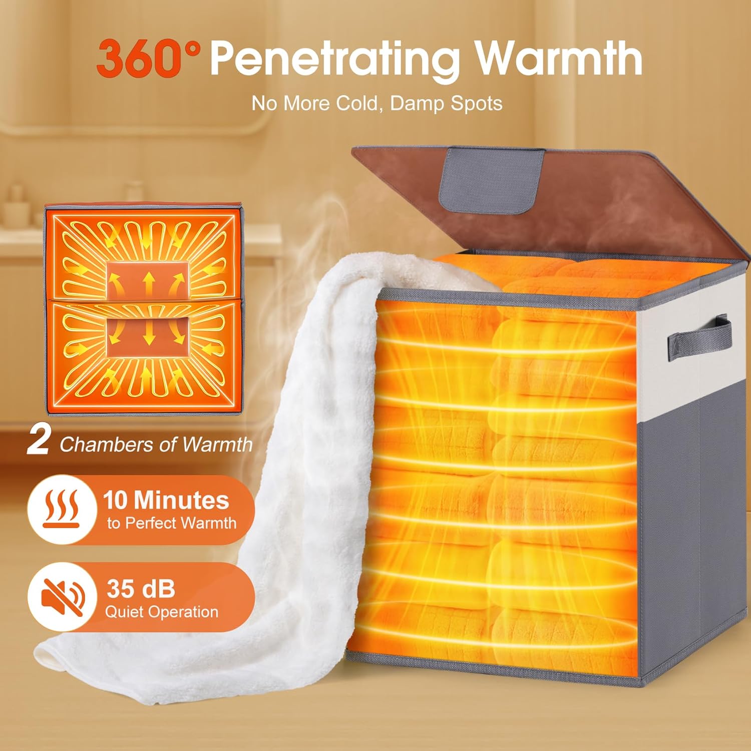 Foldable Towel Warmer 40L Large Capacity for Oversized Towels, Robes & Blankets, Fast Heating with 4 Modes, Auto Shut-Off, Gift Box